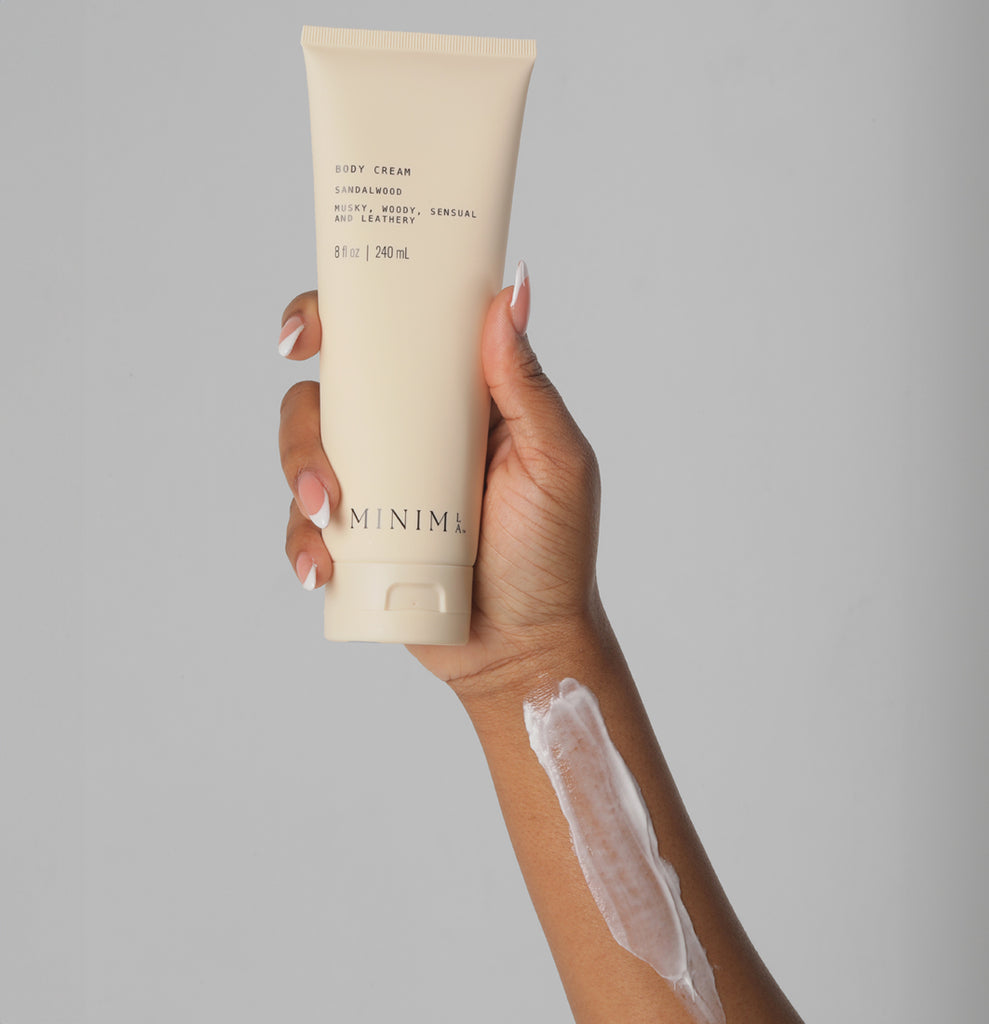 MinimLA Sandalwood Body Cream holding
